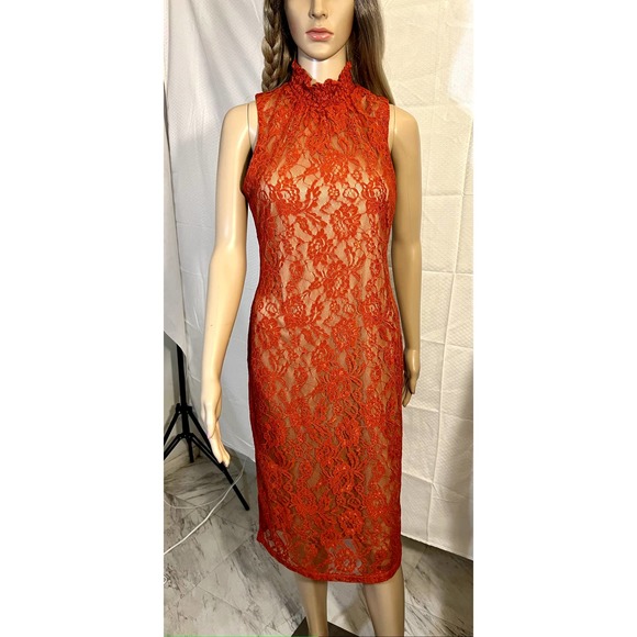 NWT Midi Orange Laced lined Dress from New York Inc, in Women size small - Picture 1 of 6